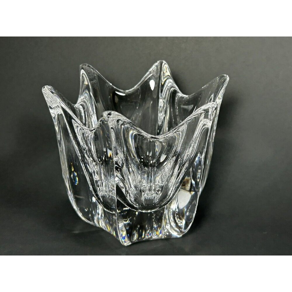 New Vtg Orrefors Sweden Crystal Tulip Flower Shape Vase Or Candle Holder signed